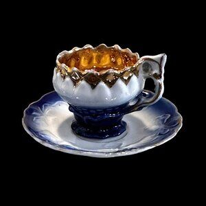 Vintage Cobalt Blue and Gold Gilt Demi-Tasse Teacup & Saucer – Marked "53", UNIQ
